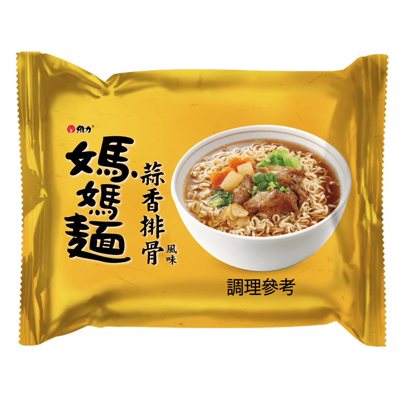 媽媽麵蒜香排骨風味袋麵 80g, , large