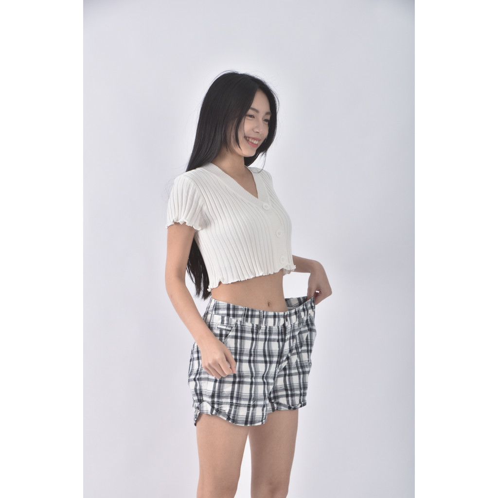(4XL（含）以上) latiu格紋藍色短褲二手衣, , large