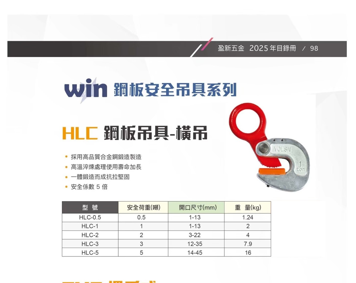 WIN五金 WIN  2T 安全吊具 橫吊 直吊 鐵板吊具 鋼板吊具 夾具 起重 調中 鋼板夾鉗