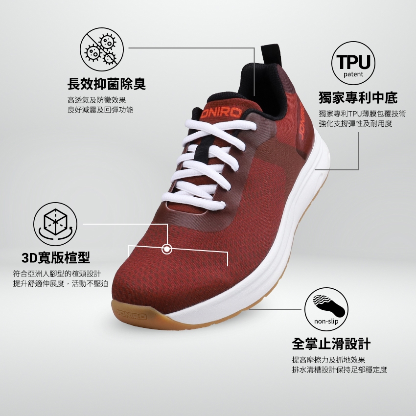 【JONIRO】台灣製造 拇趾外翻鞋 穿搭 透氣 寬楦舒適機能鞋 酒紅 Ringer 卡本內紅 女鞋(部分鞋款有現貨), , large