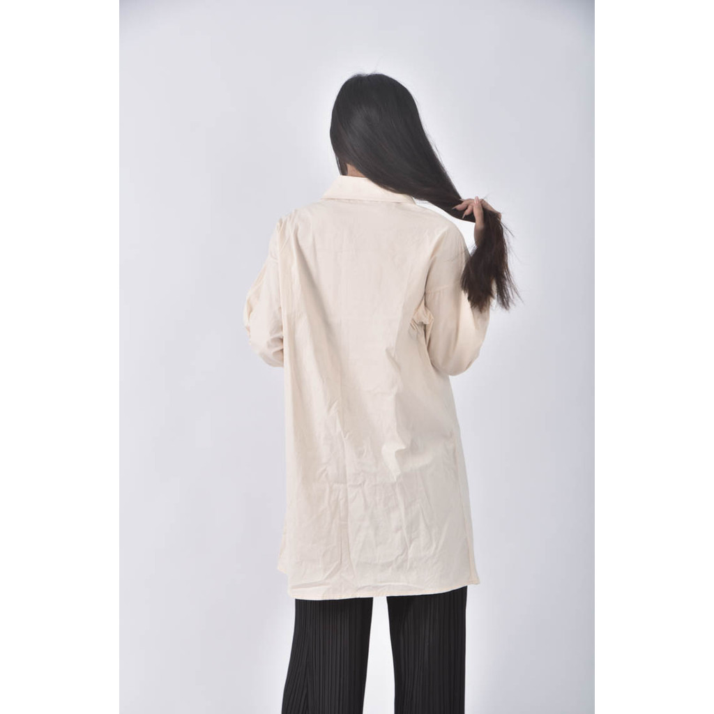(XL) 排扣杏色長袖上衣二手衣, , large