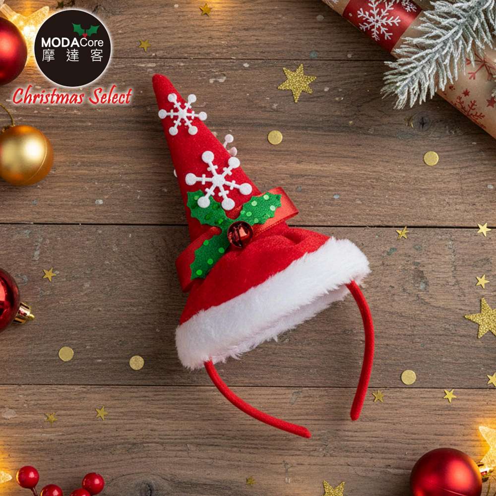 摩達客-雪花綠葉紅尖帽聖誕髮箍-耶誕派對交換禮物, , large