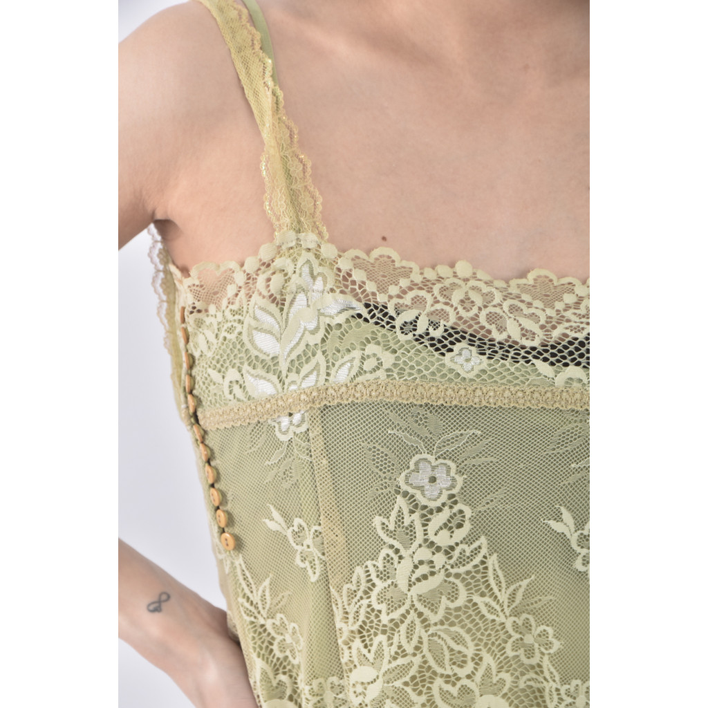 (S) huang shu chi紡紗背心綠色上衣二手衣, , large