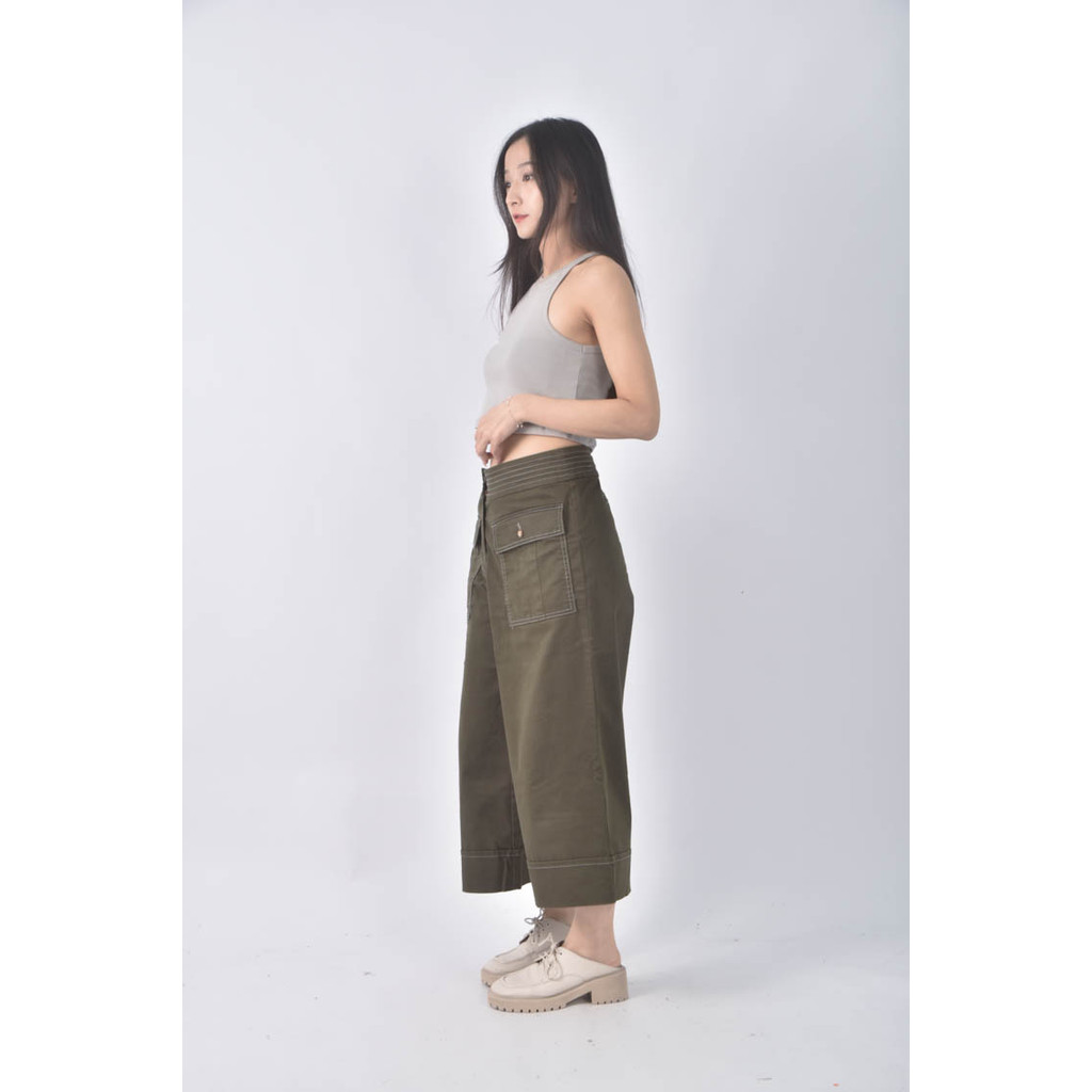 (4XL（含）以上) sprit高腰寬版綠色長褲二手衣, , large