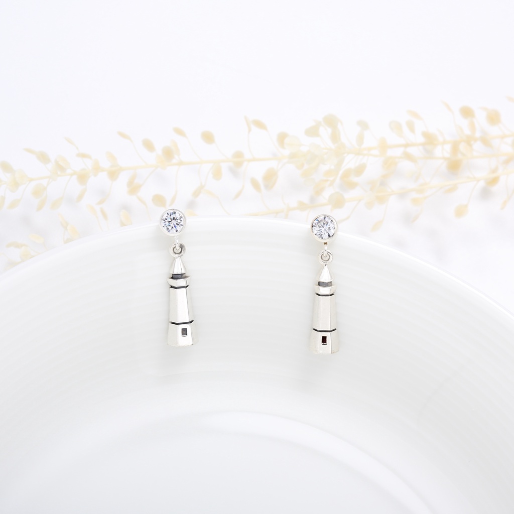 【Angel & Me】希望 燈塔 s925 純銀 單鑽 耳環 耳夾 情人節禮物, , large