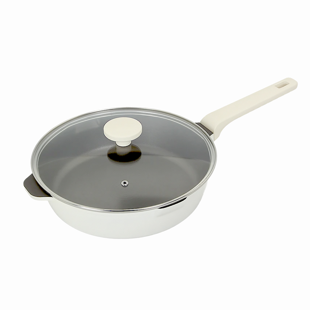 SHCJ 【送矽膠鏟+清潔棉】鈦陶瓷不沾 單把平底鍋 28cm 含鍋蓋 沾鍋 IH爐鍋具 煎鍋 不沾鍋炒鍋 平底鍋 煎蛋鍋 炒菜鍋 平底炒鍋, , large