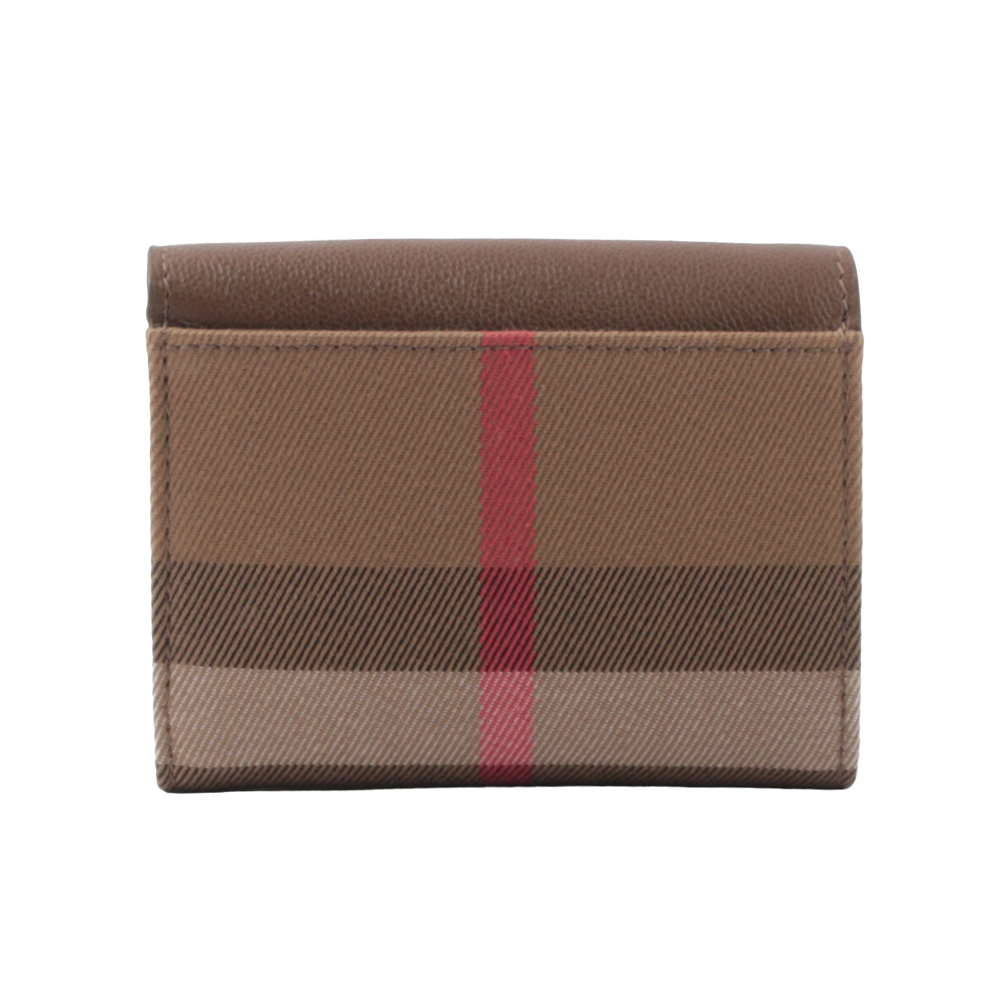 BURBERRY Lancaster 牛皮及帆布格紋三折短夾/土棕色/棕色, , large