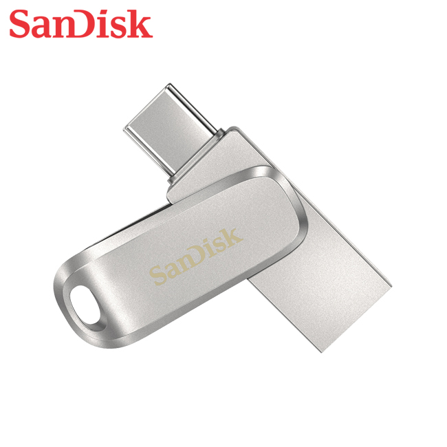 【SanDisk】Ultra Luxe 128G 銀色 TYPE-C USB 3.2 雙用 OTG 旋轉隨身碟 讀取速度 400MB/s, , large