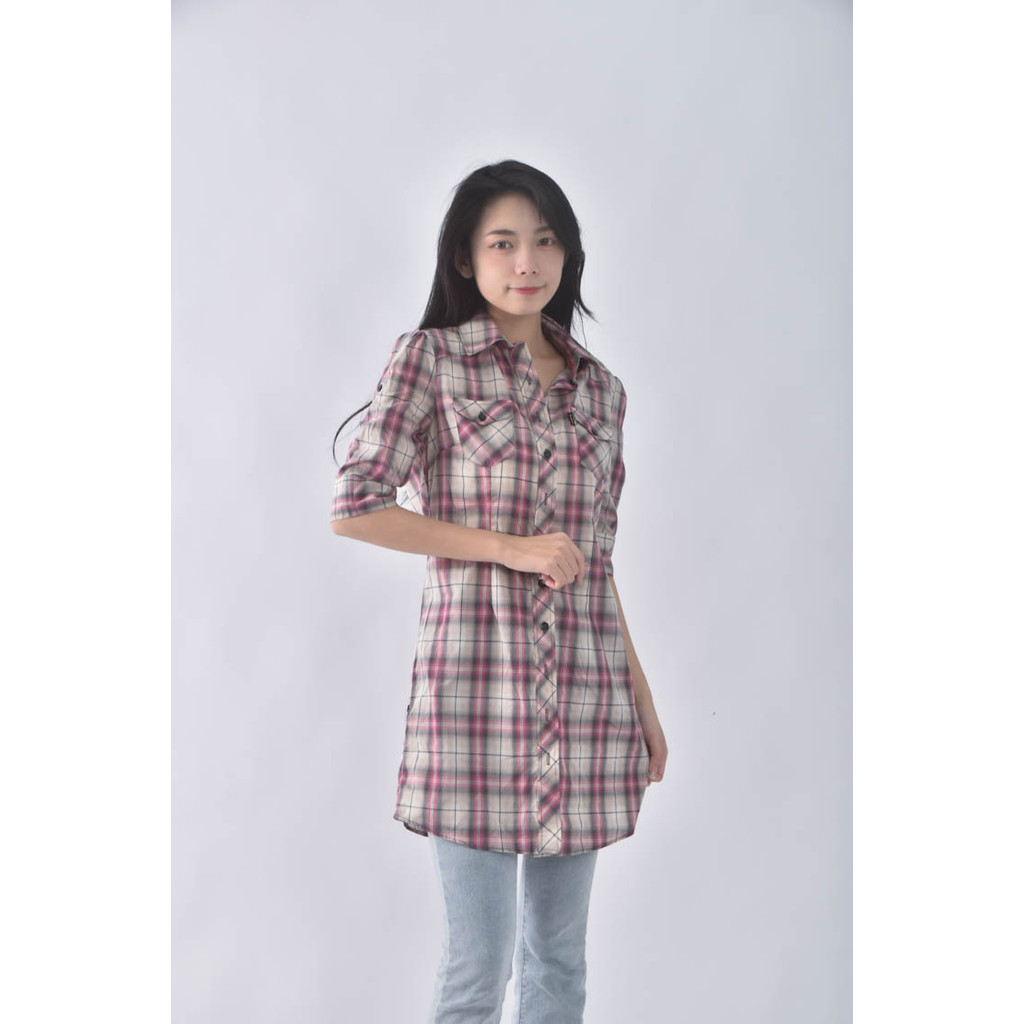 (M) et boite格紋紅色短袖上衣二手衣, , large