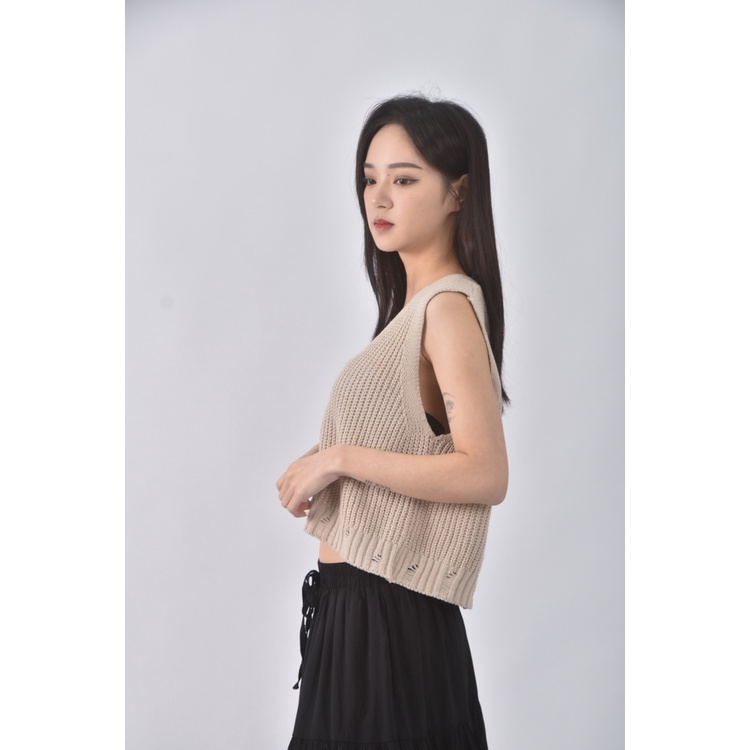 (S) jenny eyelet韓牌質感背心杏色上衣二手衣, , large