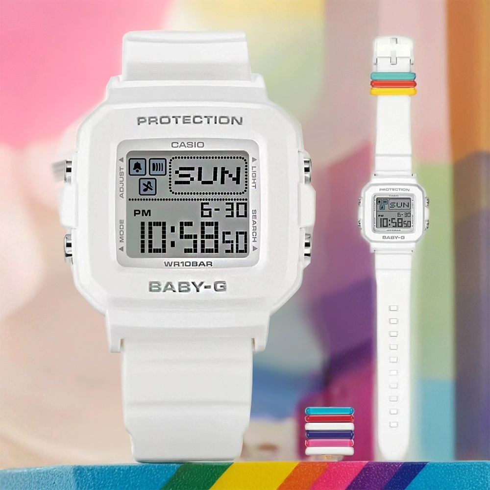 CASIO 卡西歐 BABY-G 隨附6個繽紛錶帶環 像素動畫手錶 BGD-10L-7, , large