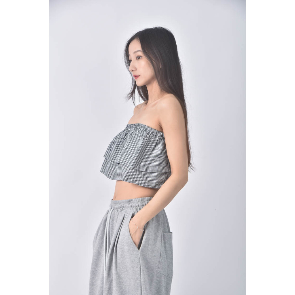 (XS（含）以下) club monaco質感網格平口黑色上衣二手衣, , large