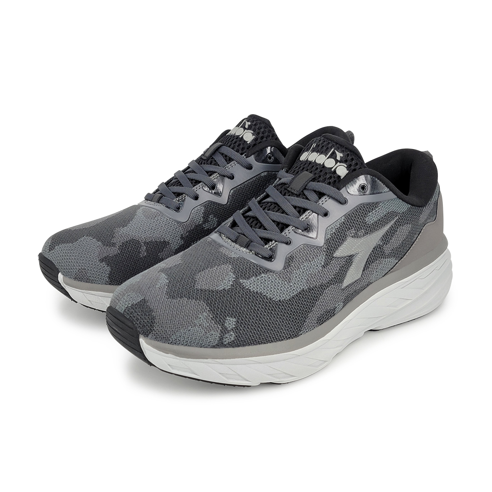 DIADORA迪亞多那 寬楦迷彩避震跑鞋 男鞋 男運動鞋 慢跑鞋 反光 透氣 耐用 編織 吸震 厚底 緩震 止滑 黑 灰, , large