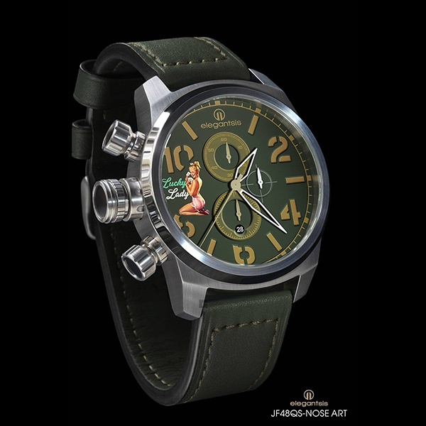 elegantsis JF48QS機頭藝術-女郎計時手錶-綠/48mm ELJF48QS-OG03LC, , large