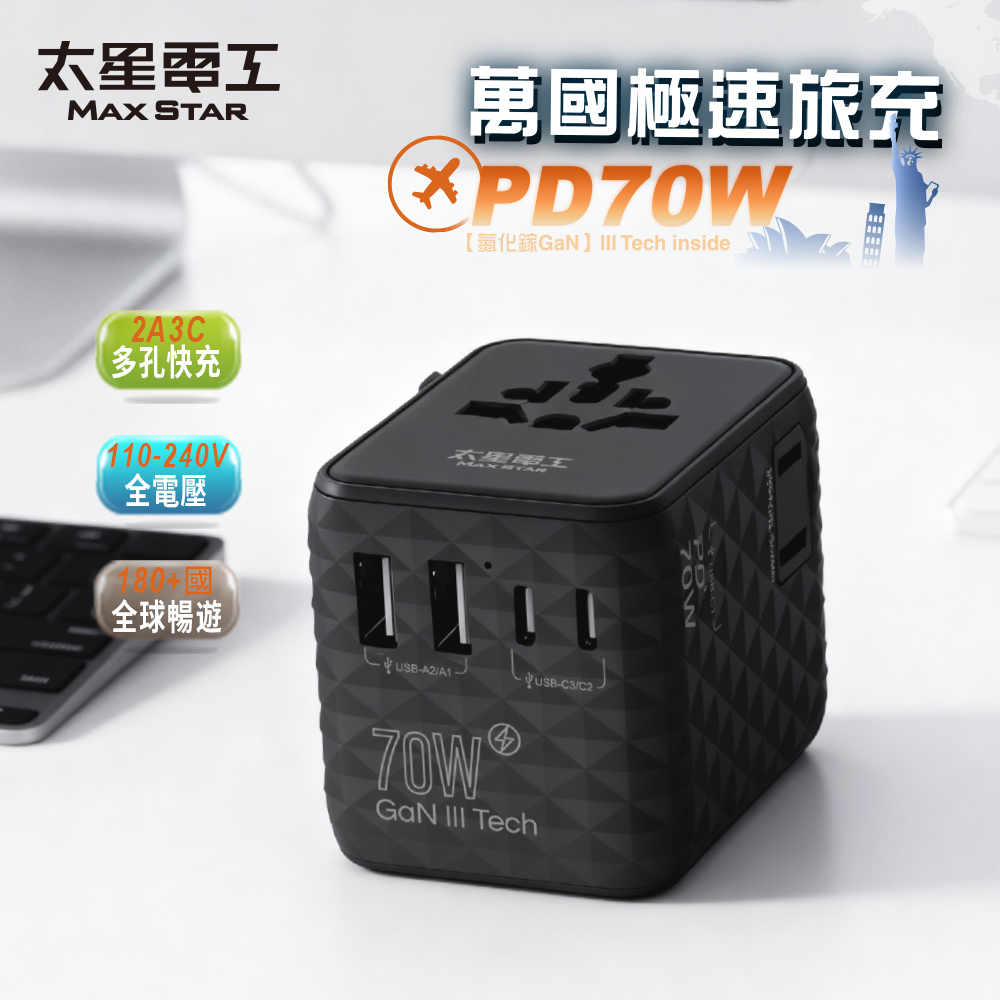 Gallium Nitride PD70W High-Speed ​​Fast Charging Travel Adapter, , large