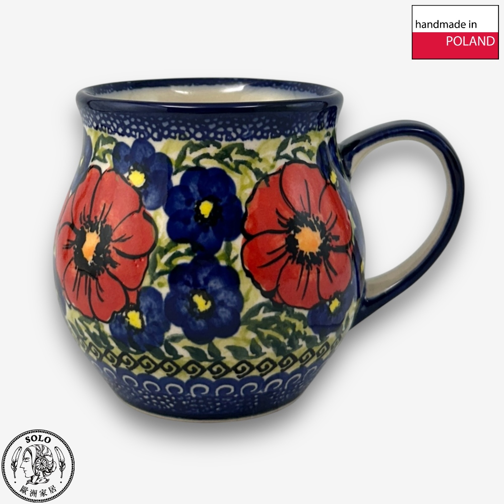 【SOLO Vintage】Cerraf Polish Pottery 350ml Mug Path of Red and Blue Flowers Series Made in Poland, , large