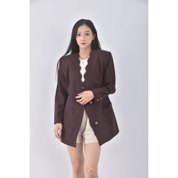 (M) 原創草堂花邊領口紅色外套二手衣, , large