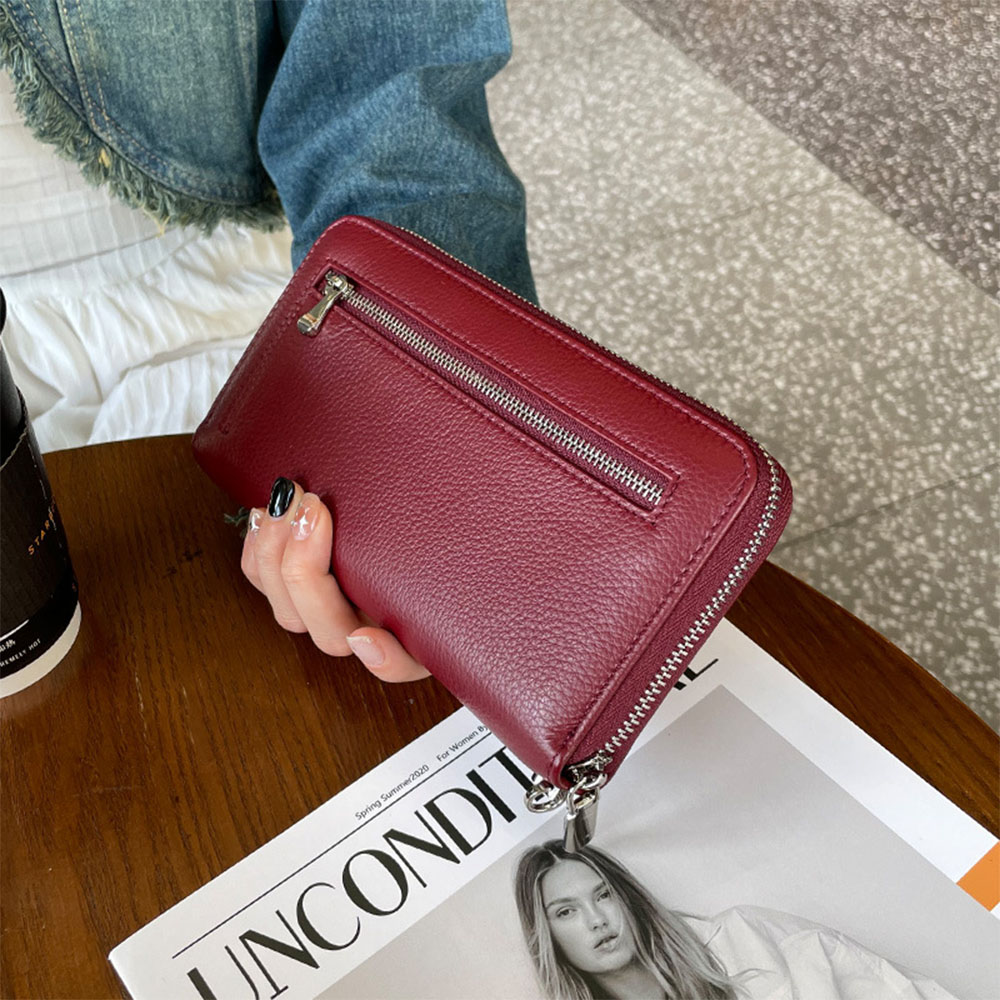 SPRING-真皮長款錢包頭層牛皮手拿包頭層牛皮長夾頭層牛皮拉鍊長夾-多色, , large