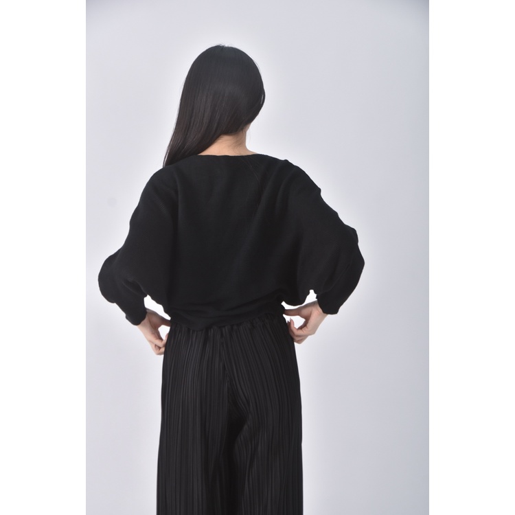 (XL) 坑紋黑色長袖上衣二手衣, , large