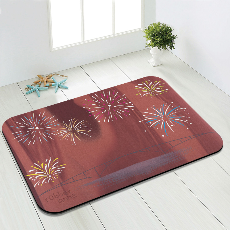 【怪獸】rubber anne 10秒頂吸 夜光版 軟式珪藻土吸水地墊 花火節 (60x40cm) -紅棕系列, , large