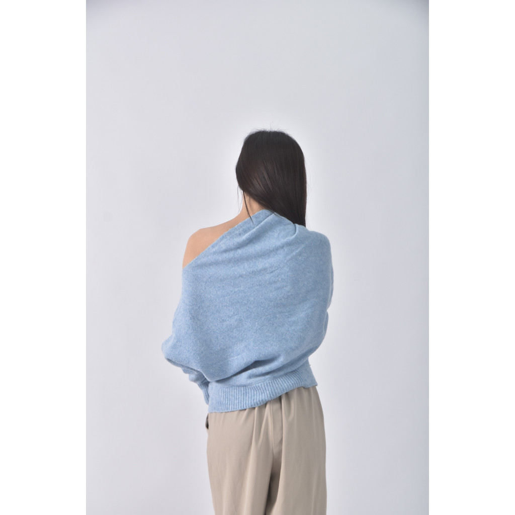 (XL) sister market韓牌斜肩藍色長袖上衣二手衣, , large