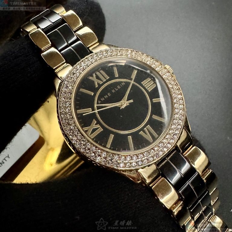 [星晴錶業]ANNE KLEIN手錶,38mm,AN00521黑色錶面金色錶殼金黑相間合金錶帶款, , large