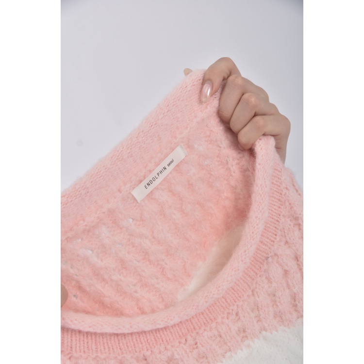 (F) endolphin韓牌質感修身短版條紋粉色長袖上衣二手衣, , large