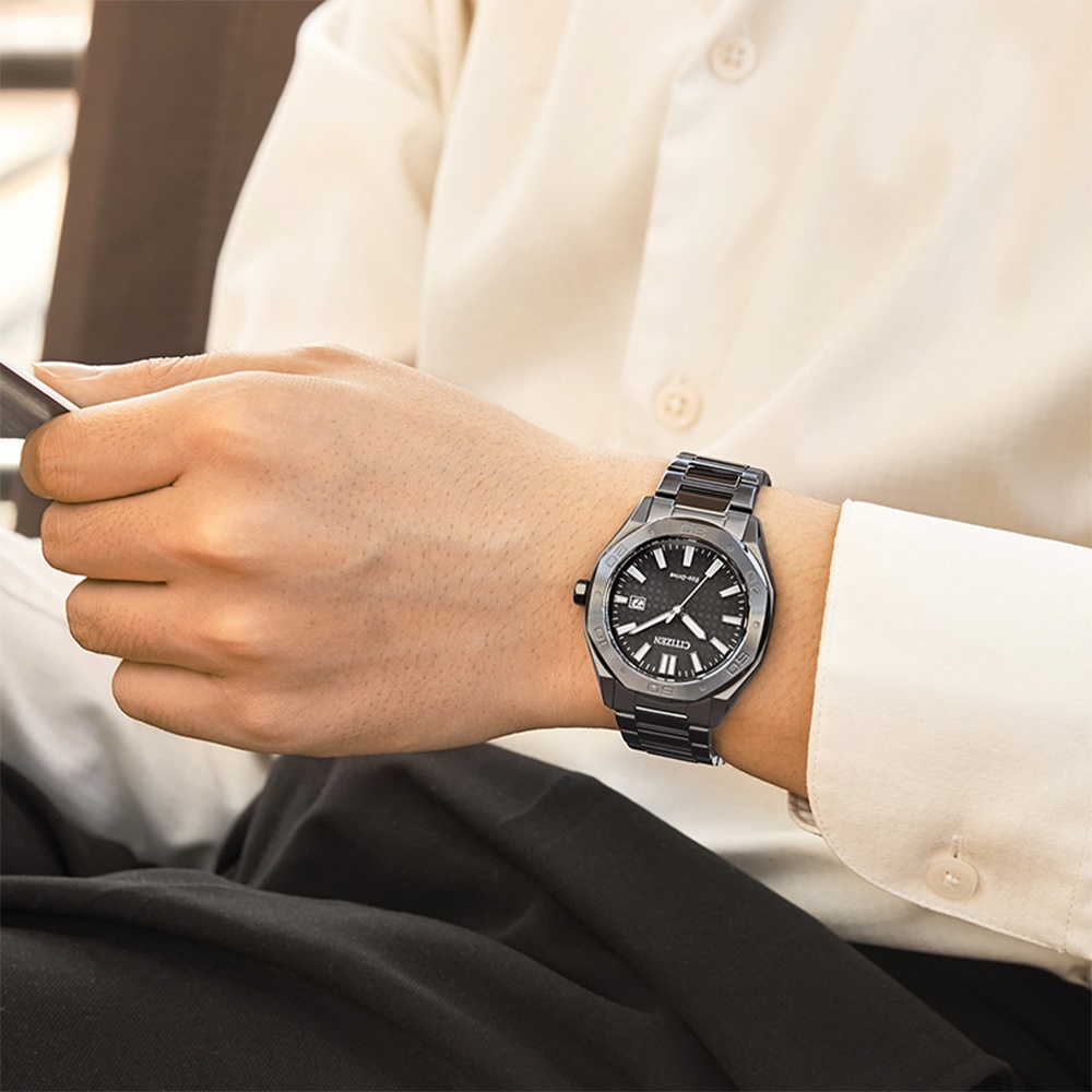 CITIZEN 星辰 光動能八角形格紋面手錶 BM7637-81H, , large