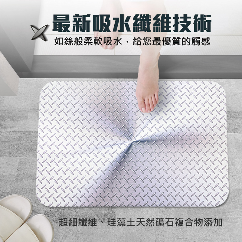 【Monster】 Soft Diatomaceous Earth Printed Mat – Industrial Loft Style (58x38cm) – Black Silver Plate, , large