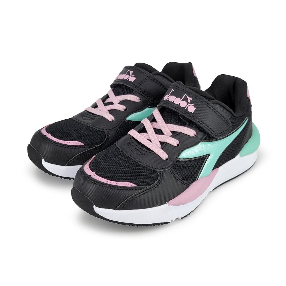 DIADORA迪亞多那 兒童輕量時尚跑鞋 童運動鞋 童鞋 魔鬼氈 透氣 保護後跟 吸震 減壓 健康鞋墊 止滑 黑綠 白藍, , large