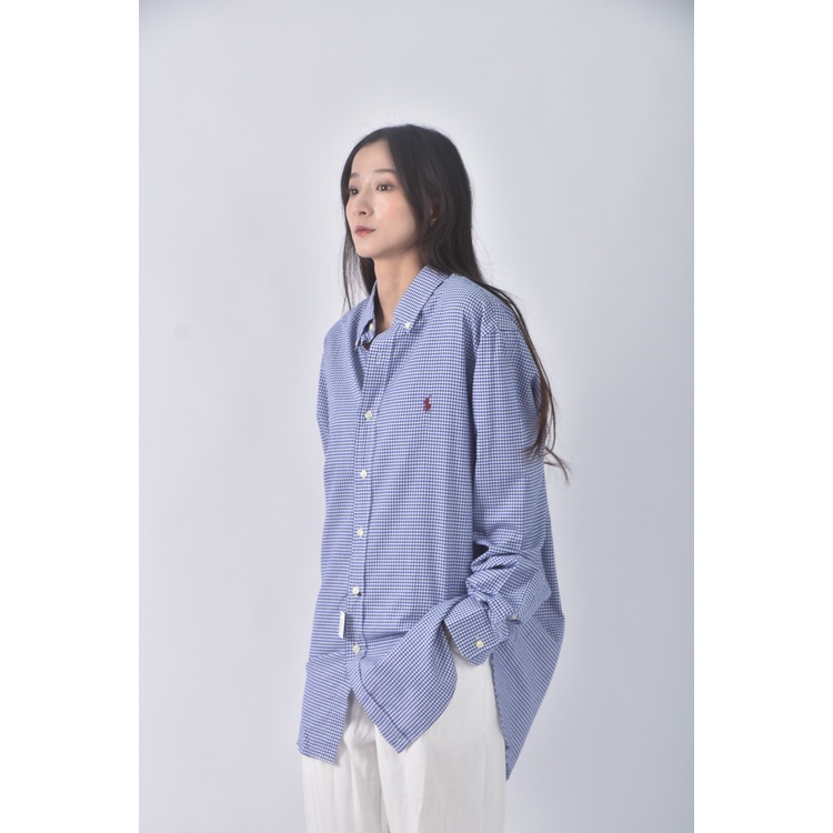 (L) ralph lauren質感格紋藍色襯衫上衣二手衣, , large
