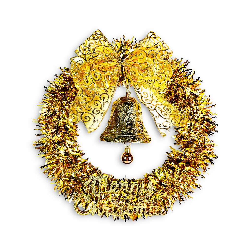 摩達客14吋璀璨金運系金蔥彎絲聖誕花圈_台灣工藝免組裝_本島免運費, , large