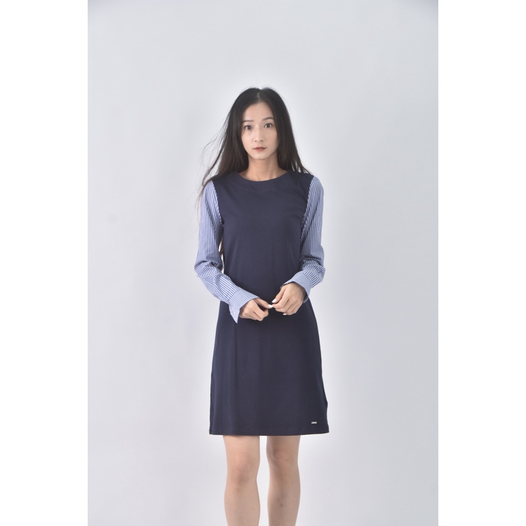 (S) nautica質感棉質拼接藍色洋裝二手衣, , large