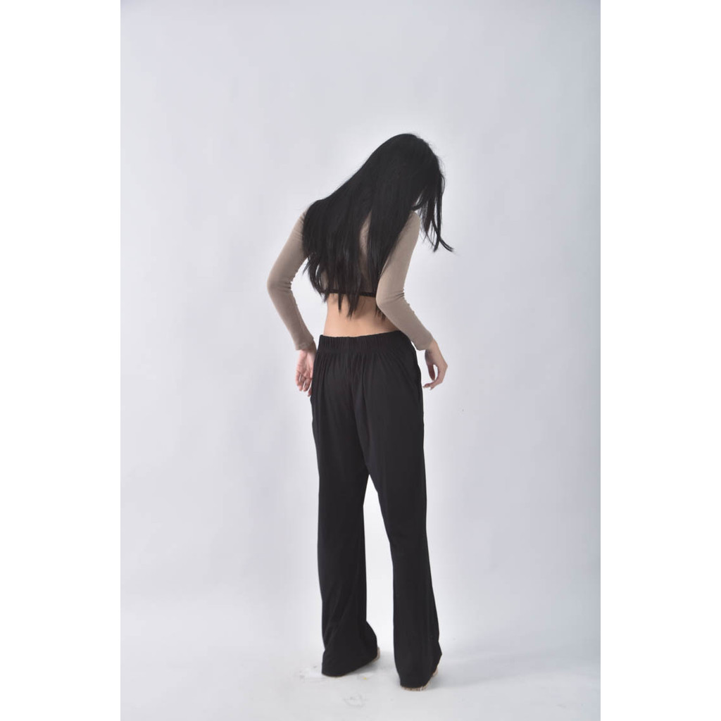 (L) 【粿粿私服】mollifix高腰條紋黑色長褲二手衣, , large