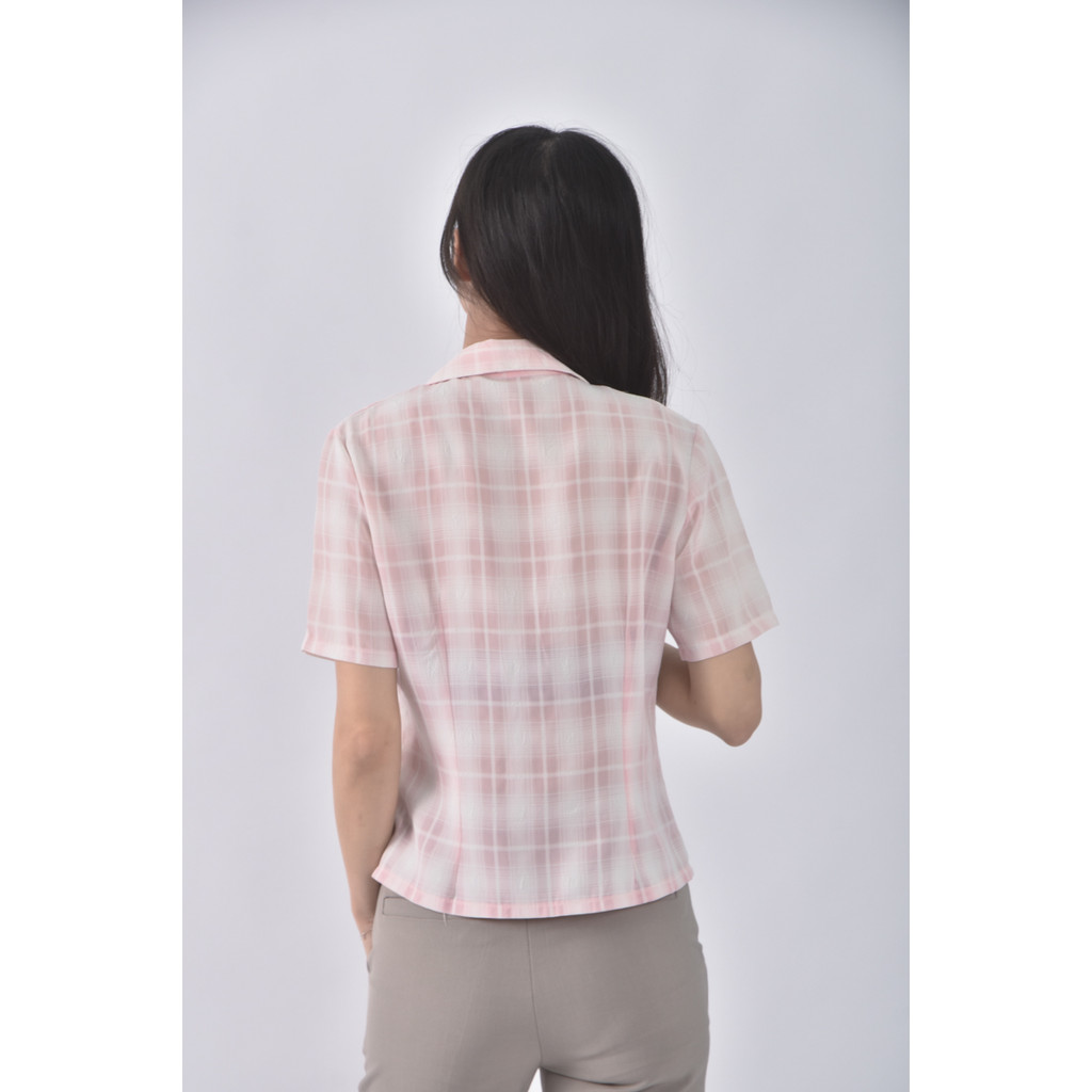 (S) 格紋粉色襯衫上衣二手衣, , large