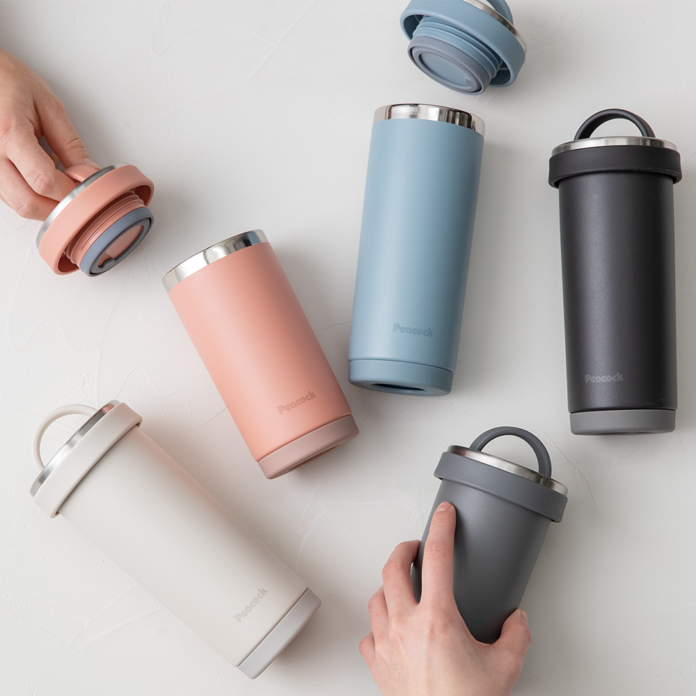 【日本孔雀Peacock】316不鏽鋼 手提式City城市 咖啡杯 保冷保溫杯300ML(耐衝擊底座)-岩灰, , large