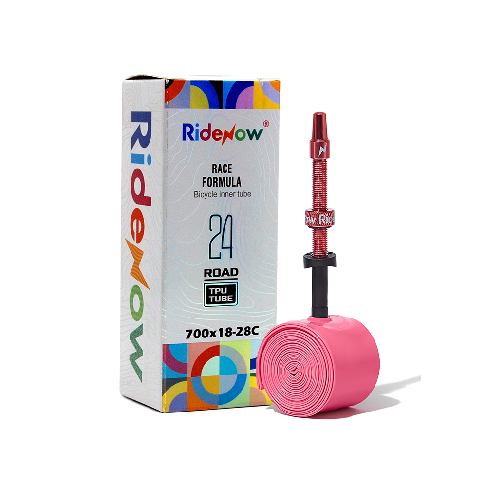 [RIDENOW] TPU無毒環保超輕量公路自行車內胎 金屬氣嘴-24g 粉色 65mm 700x18-28C (公路/城市/休閒/運動), , large