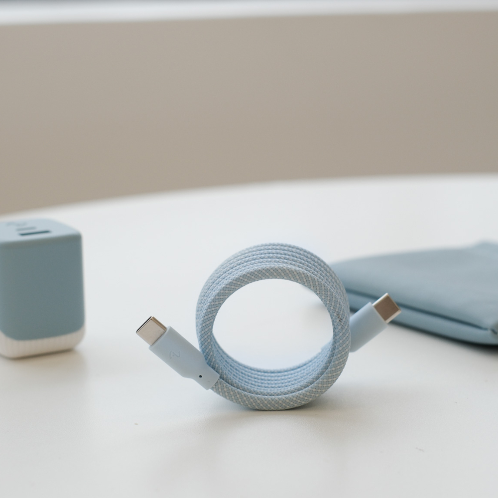 [OneMore Co., Ltd.] Allite Easy Cable Magnetic Storage Braided Fast Charging Cable (USB-C to USB-C) Baby Blue, , large