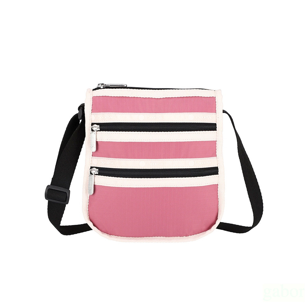 LeSportsac 3-Zip Crossbody 三層拉鍊斜背包 手機包 送禮-桃紅色, , large