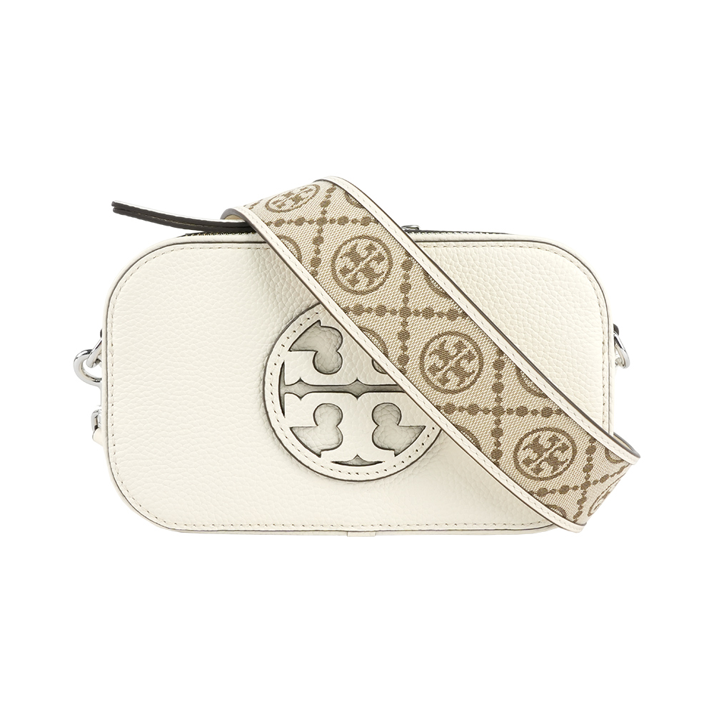 TORY BURCH Miller 荔枝紋雙拉鍊迷你相機包(新象牙白)
