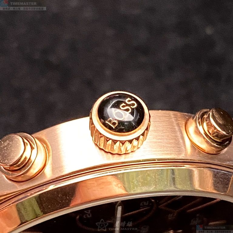[星晴錶業]BOSS手錶,42mm,HB1513605古銅色錶面玫瑰金錶殼咖啡色真皮皮革錶帶款, , large