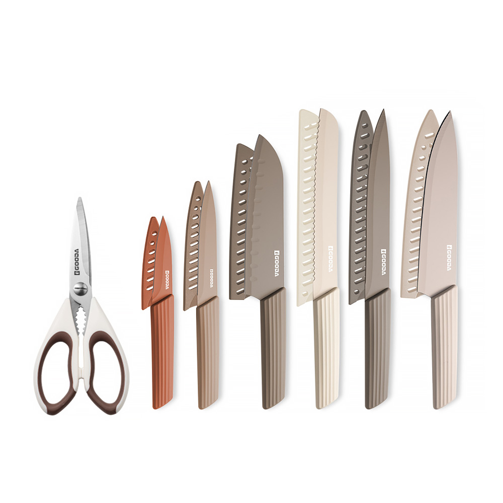 SHCJ 不鏽鋼刀具13件組 含刀套 料理刀 切肉刀 廚師刀 麵包刀 水果刀 鋸齒刀 剪刀 廚房刀具, , large