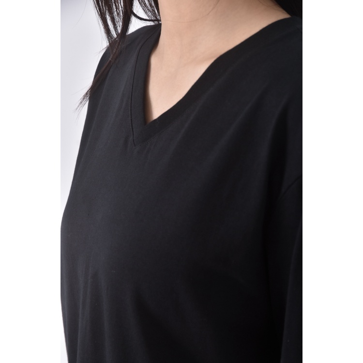 (L) net微v領黑色長袖上衣二手衣, , large