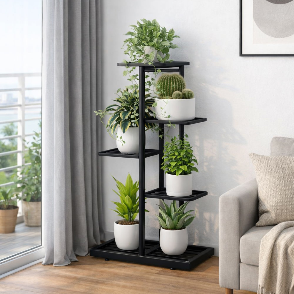【AOTTO】簡約直立式花架盆栽收納架-黑色(FT-053BK), , large