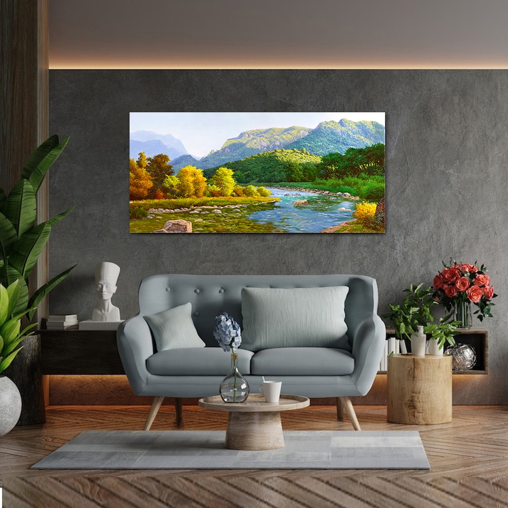 【御畫房】春水溪流 國家一級畫師手繪油畫60&times;120cm(VF-113), , large