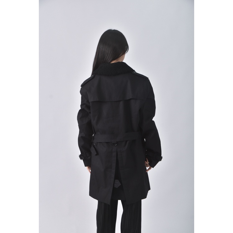 (L) burberry質感排釦風衣黑色外套二手衣, , large