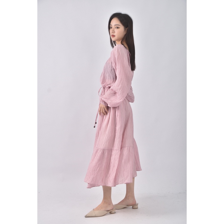 (XL) 質感粉色綁帶洋裝二手衣, , large