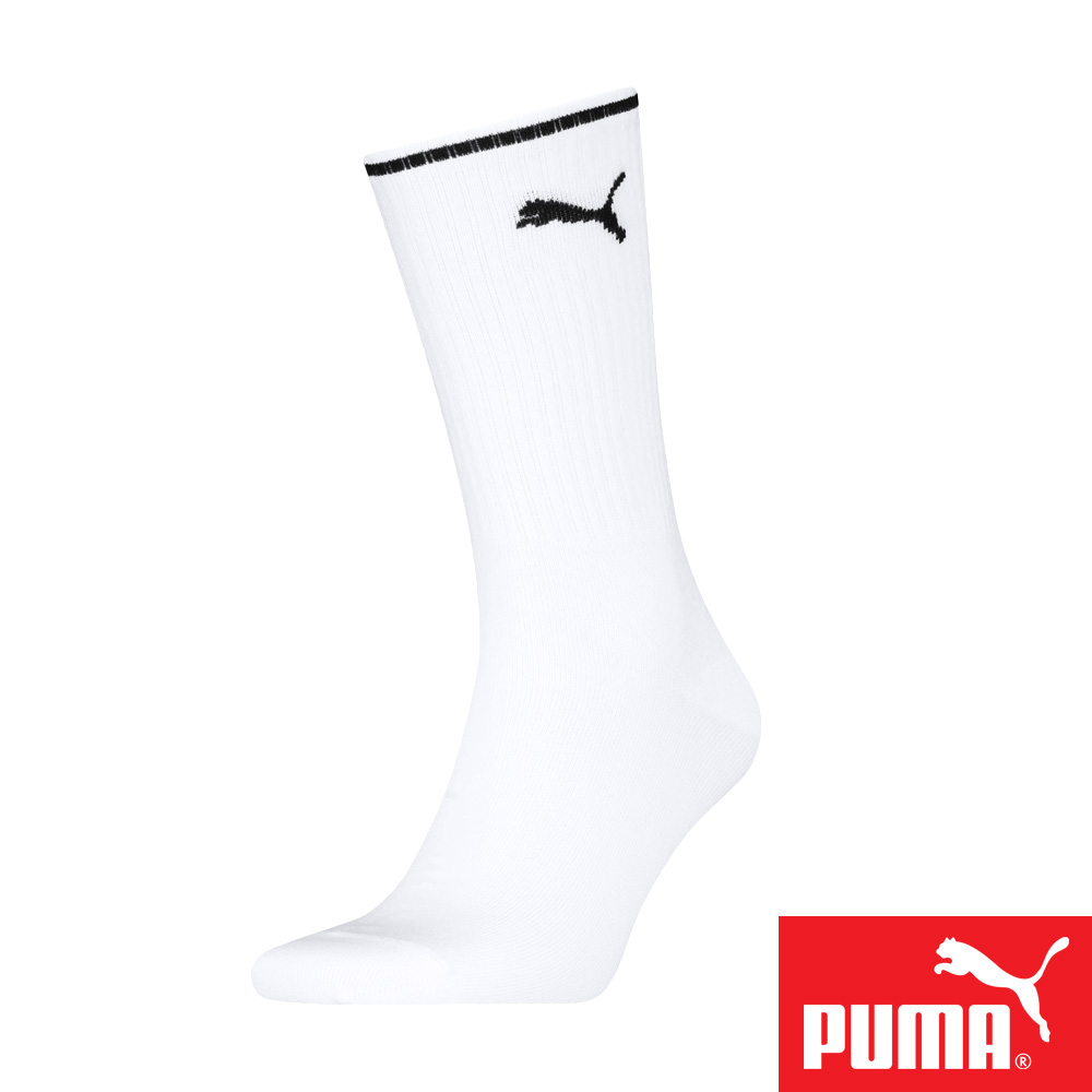 PUMA 男女款中筒襪1雙裝 彪馬 跳豹 男襪 女襪 襪子 運動襪 小腿襪 棉襪 柔軟 棉質 舒適 高彈 耐磨 黑 白, 白,39-42(EU)/25-27(cm), large