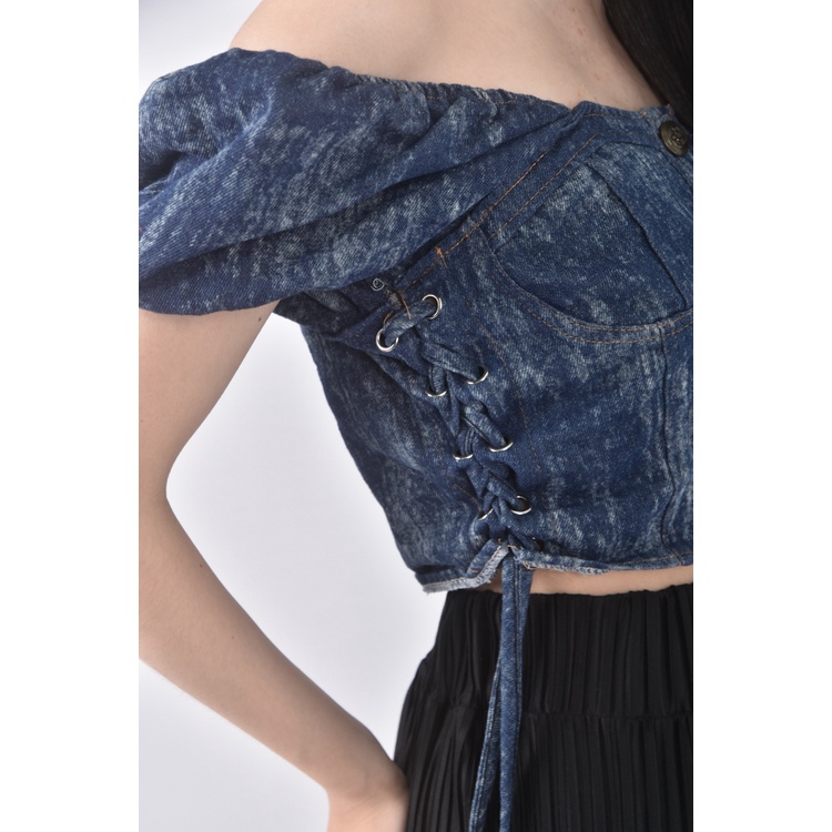 (S) jws丹寧牛仔質感藍色短袖上衣二手衣, , large