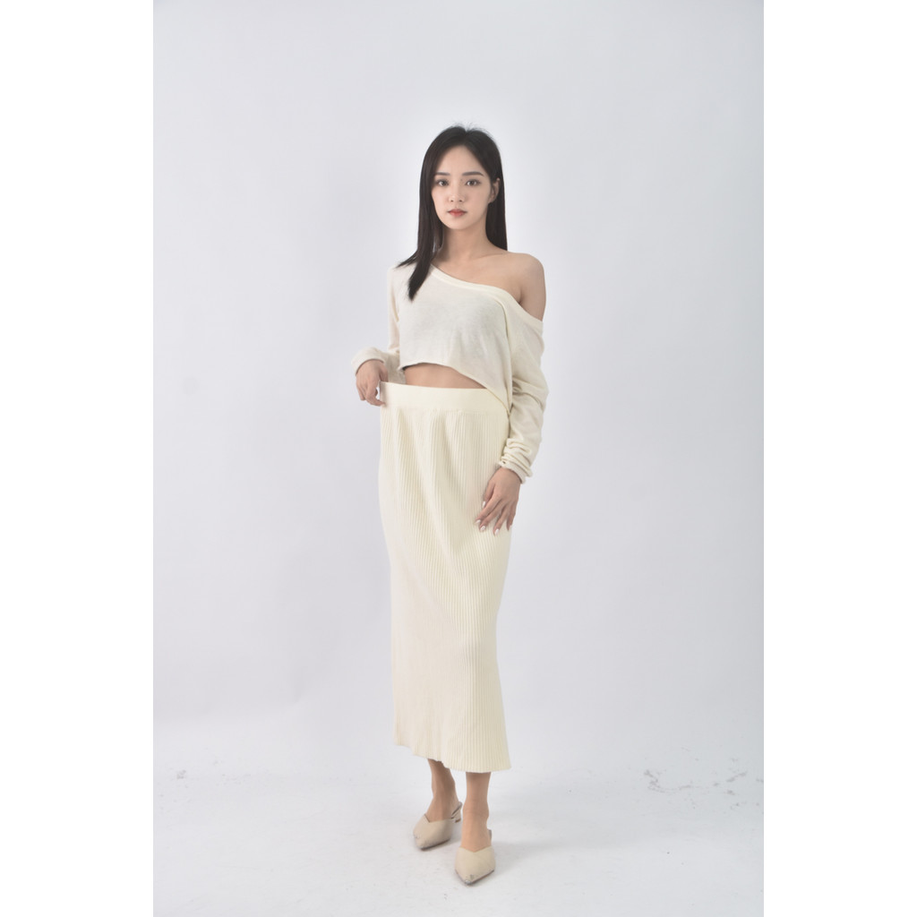 (M) 坑紋白色長裙二手衣, , large